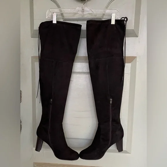 NEW Black Suede Over the Knee Heeled Boots - Picture 9 of 9
